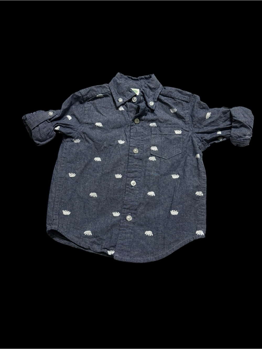Little Me Navy Button-Down Shirt with White Bear Motif